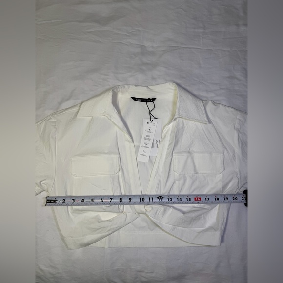 Zara Boxy Twist Hem White Collared Cropped Shirt - Picture 12 of 17